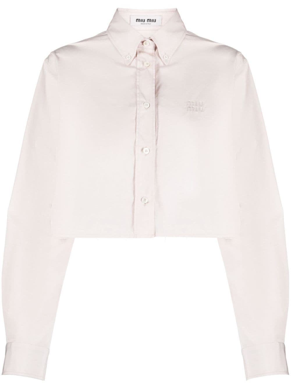 Miu Cropped blouse met geborduurd logo Beige