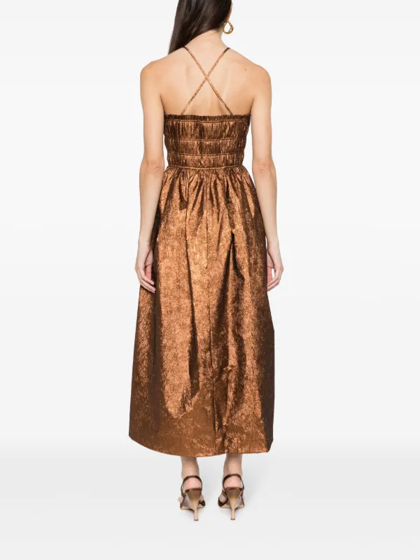 Ulla Johnson Seraphina Halterneck Taffeta Midi Dress | Brown | FARFETCH UZ