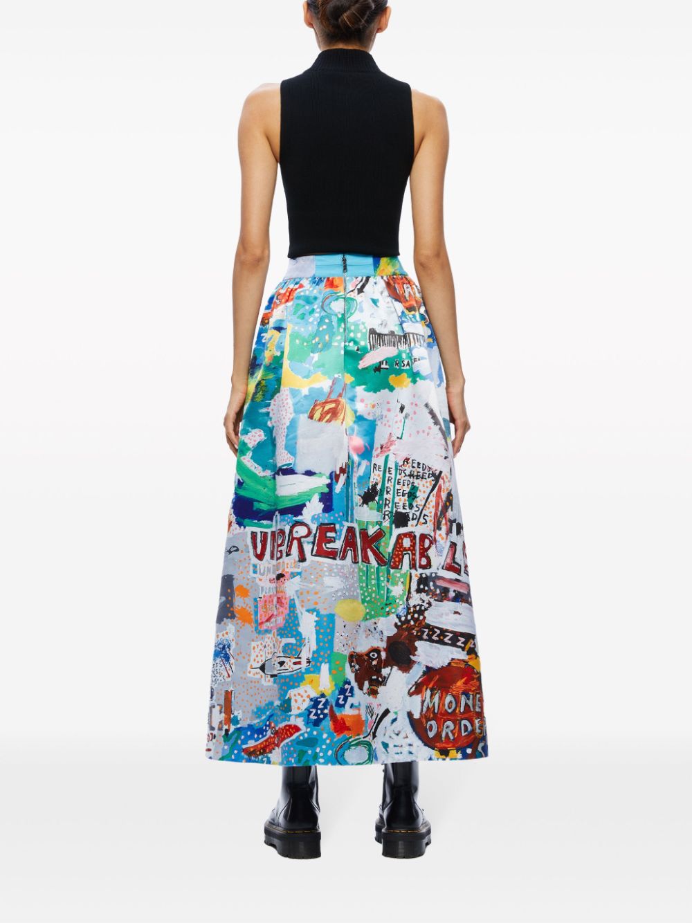 Shop Alice And Olivia X Basquiat Tina Graphic-print Maxi Skirt In Blue