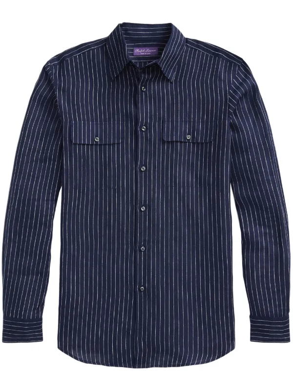 Ralph Lauren Purple Label Striped Linen Shirt Blue FARFETCH HK