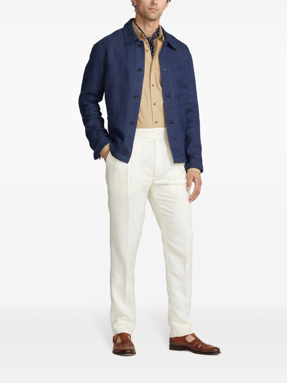 Ralph Lauren Purple Label Jack met enkele rij knopen en visgraatpatroon - Blauw