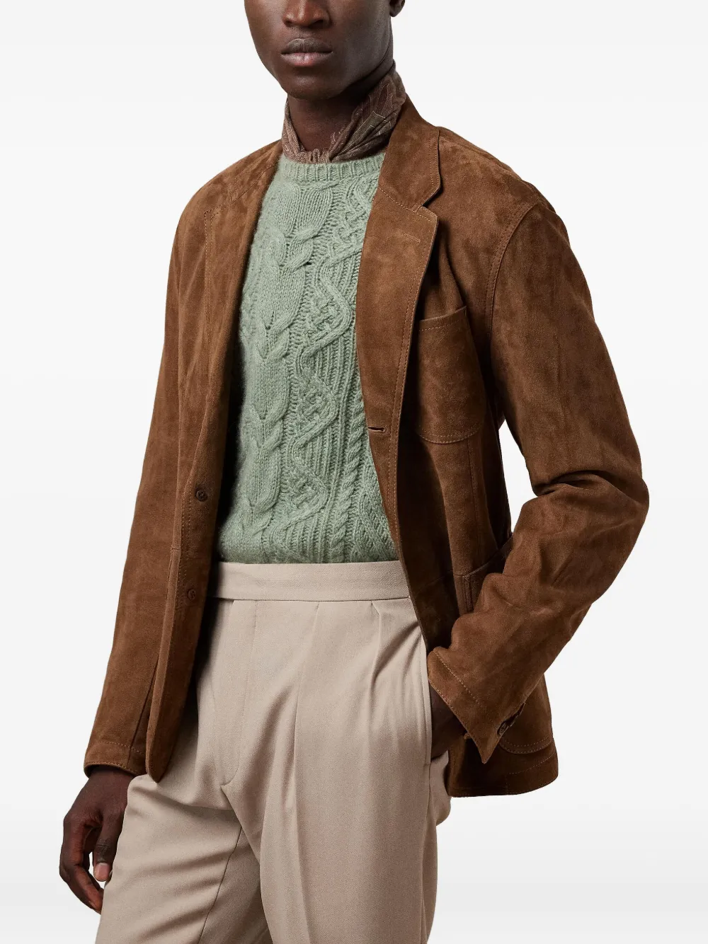 Ralph Lauren Suede Single-breasted Blazer In Brown