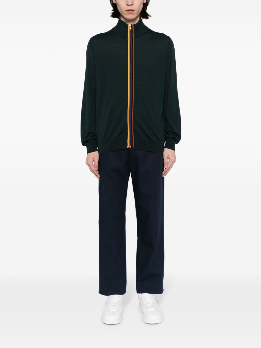 Shop Paul Smith Artist Stripe-embellished Fine-knit Cardigan In Green