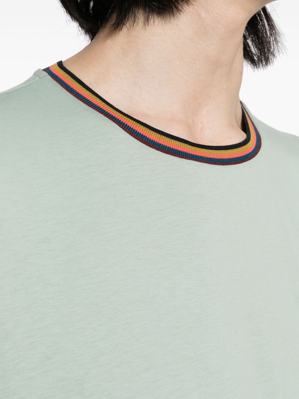 Shop Paul Smith Striped-collar Organic-cotton T-shirt In Green