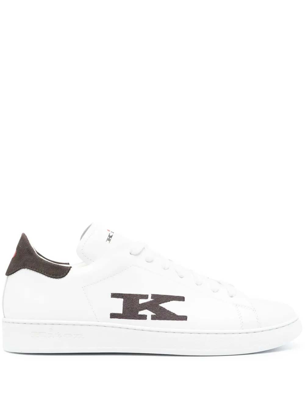 Kiton Leather Sneaker With Embroidered Logo In White