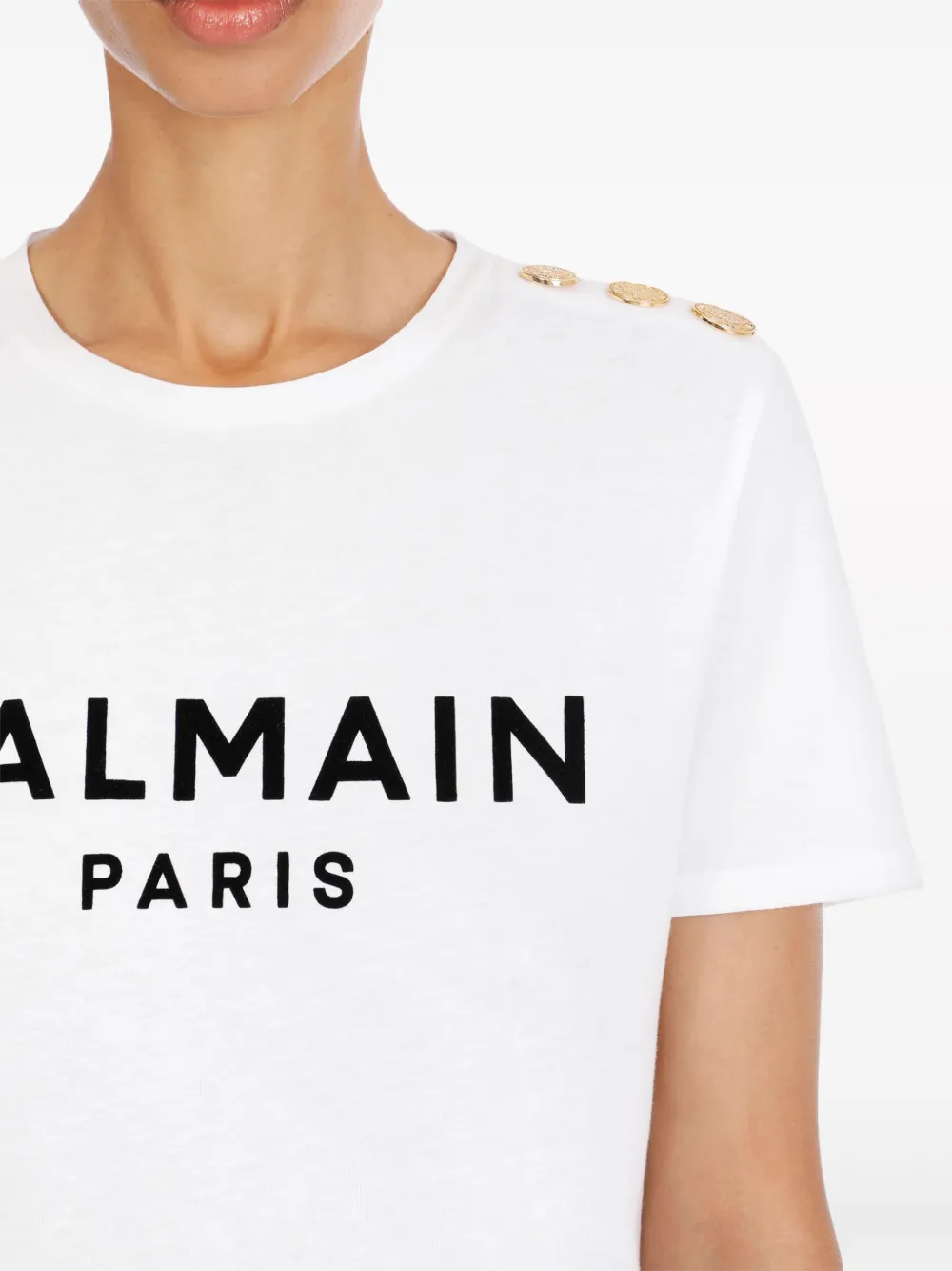 Balmain button-detail logo-print T-shirt | White | FARFETCH