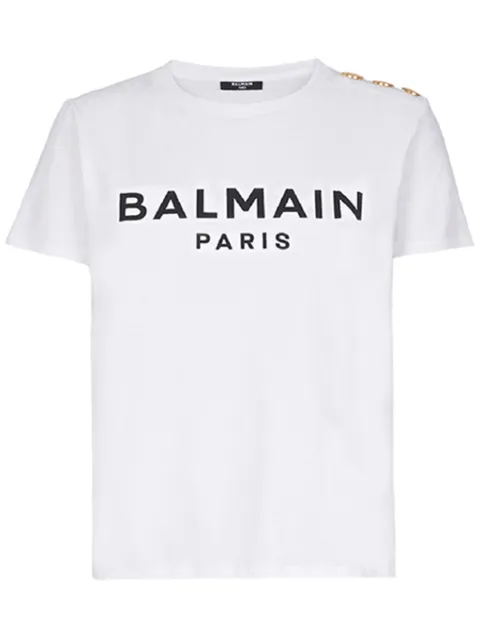Balmain button-detail logo-print T-shirt