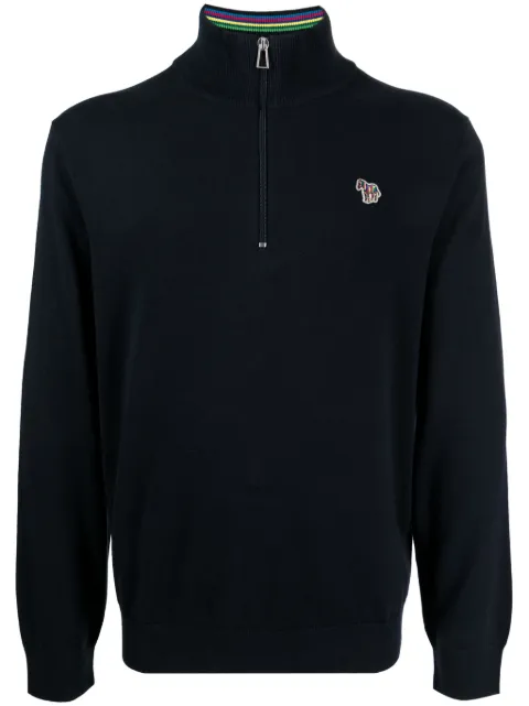PS Paul Smith Zebra-motif cotton half-zip sweatshirt
