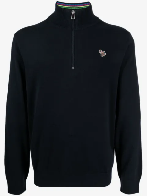 PS Paul Smith Zebra-motif cotton half-zip sweatshirt