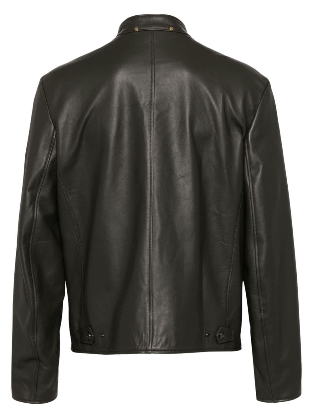 Shop Paul Smith Band-collar Leather Biker Jacket In Green