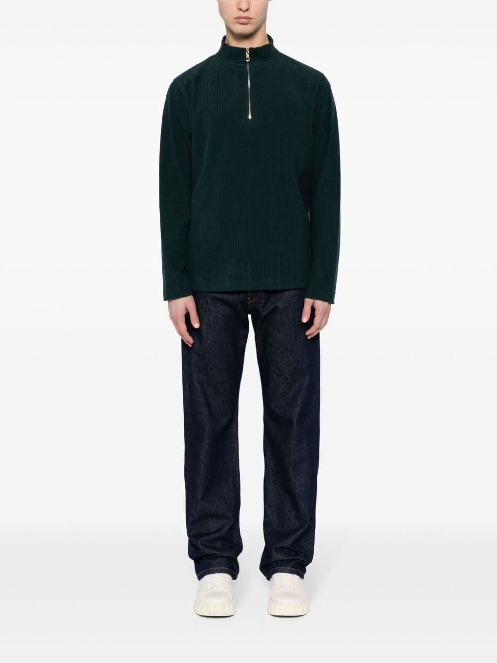 Shop Paul Smith Brushed-cotton Half-zip Sweatshirt In Green