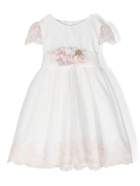 Mimilù floral-embroidered point d'esprit tiered dress
