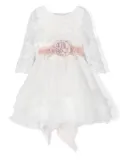 Mimilù floral-appliqué tiered dress - White