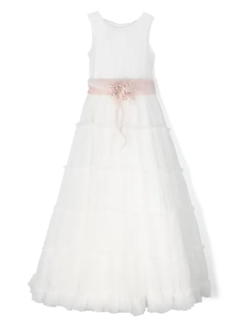Mimilù floral-appliqué tulle maxi dress