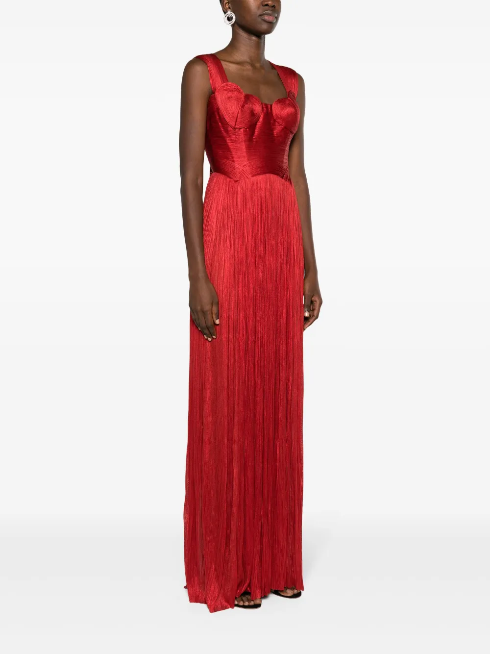 Shop Maria Lucia Hohan Sabina Plissé-silk Maxi Gown In Red