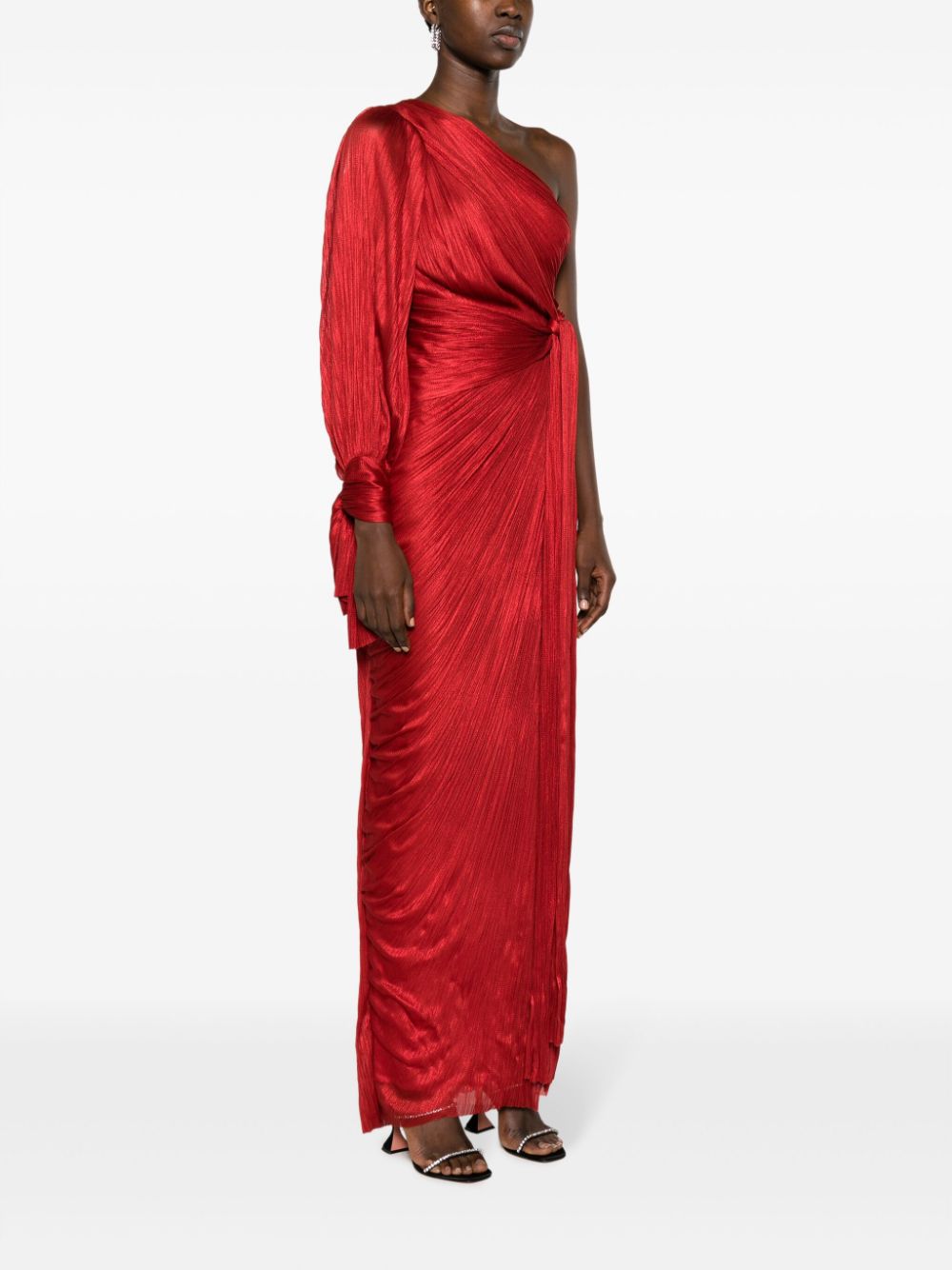 Shop Maria Lucia Hohan Palmer Asymmetric Plissé-tulle Gown In Red