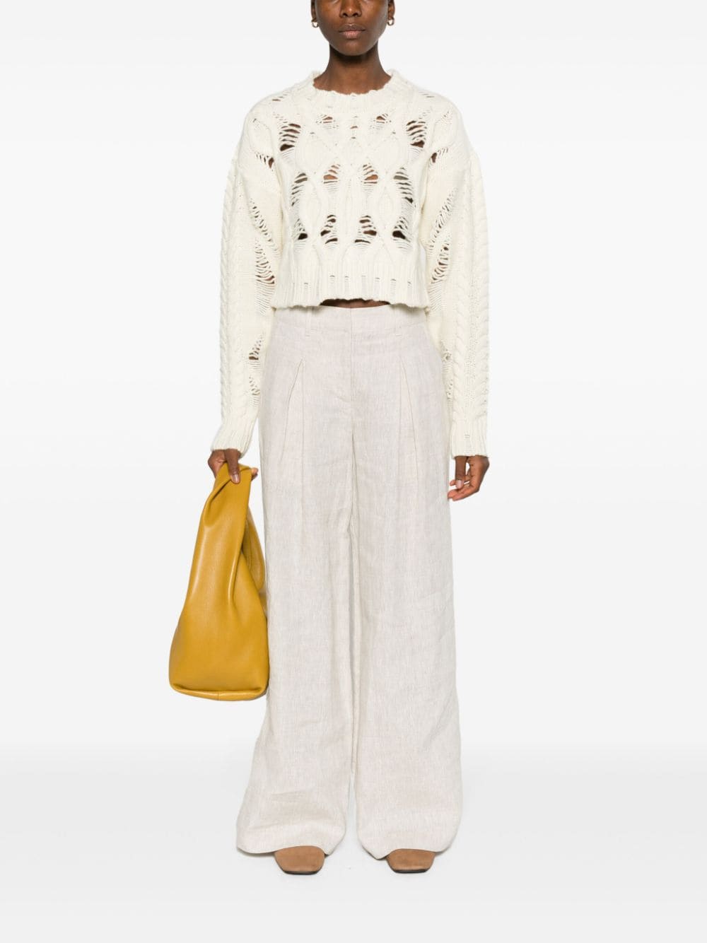 Shop Aisling Camps Cable-knit Cropped Jumper In White