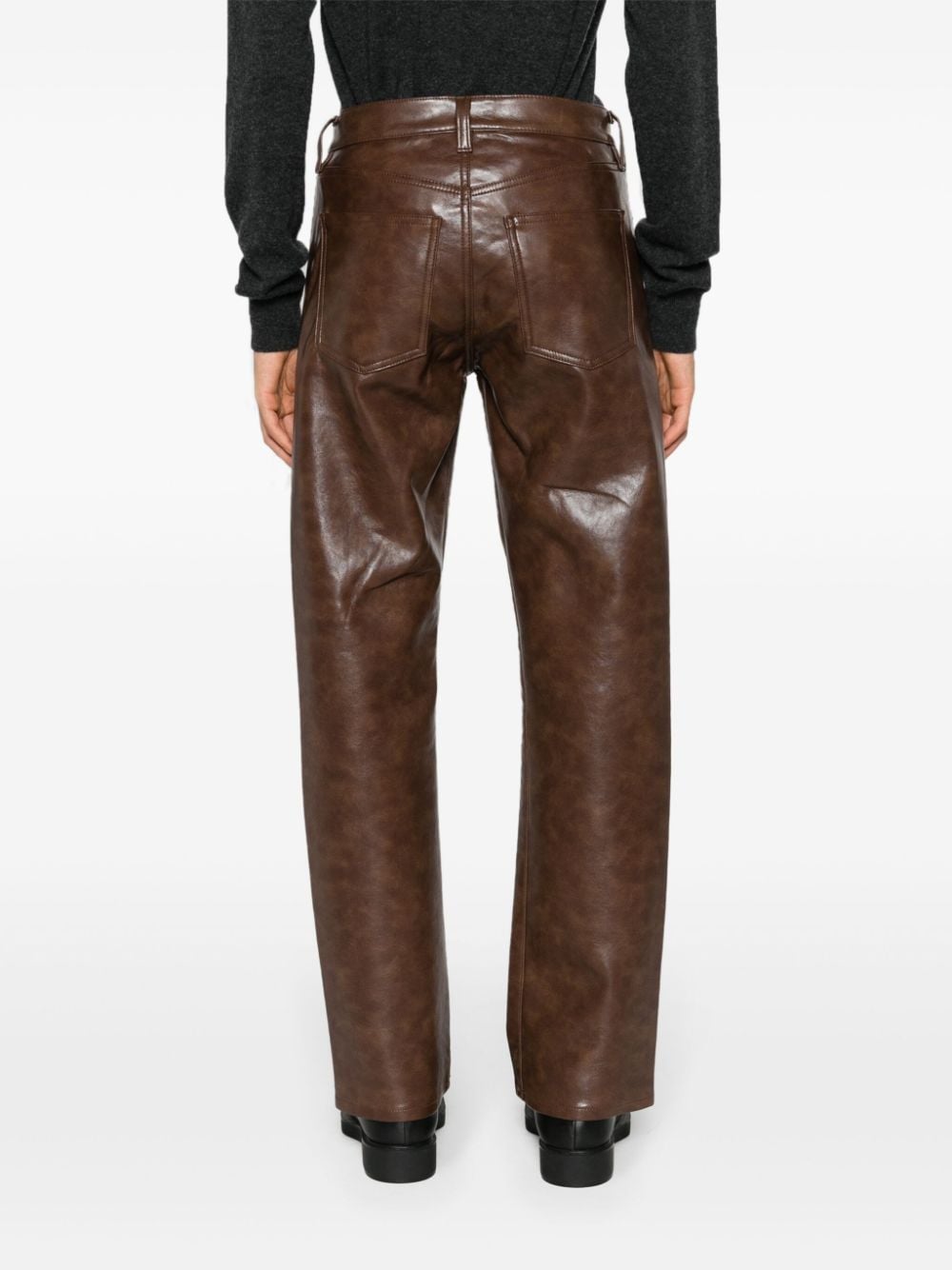 Shop Agolde Sloane Stretch-leather Trousers In Braun