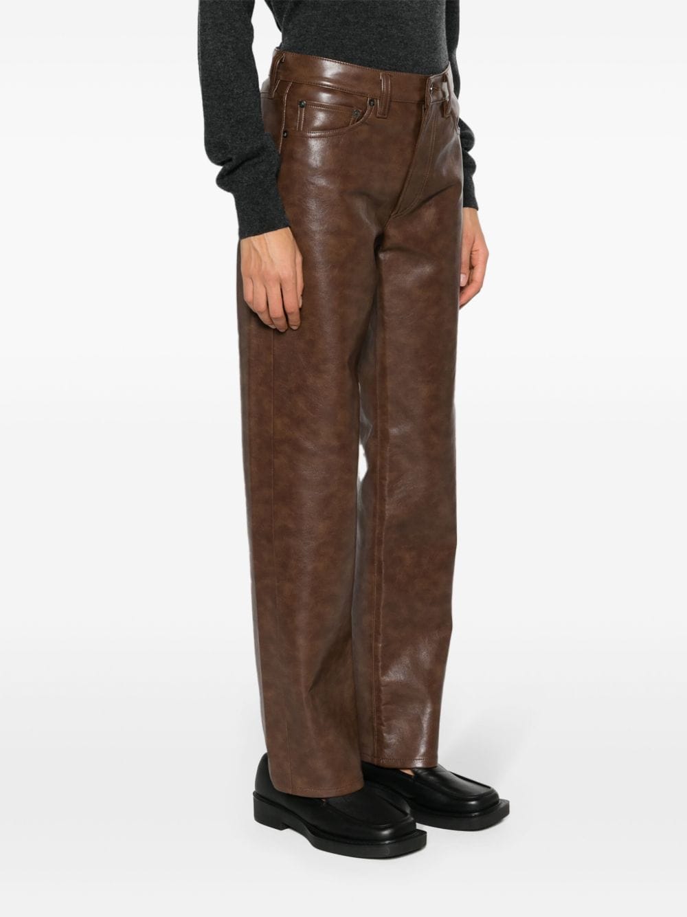 Shop Agolde Sloane Stretch-leather Trousers In Braun