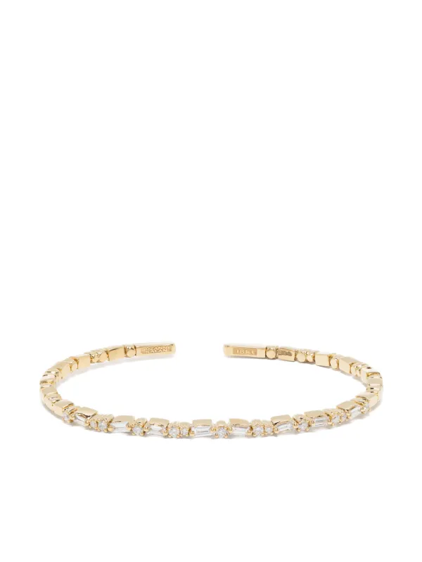 Suzanne Kalan 18kt Yellow Gold Thin Mix Diamond Open-cuff Bracelet
