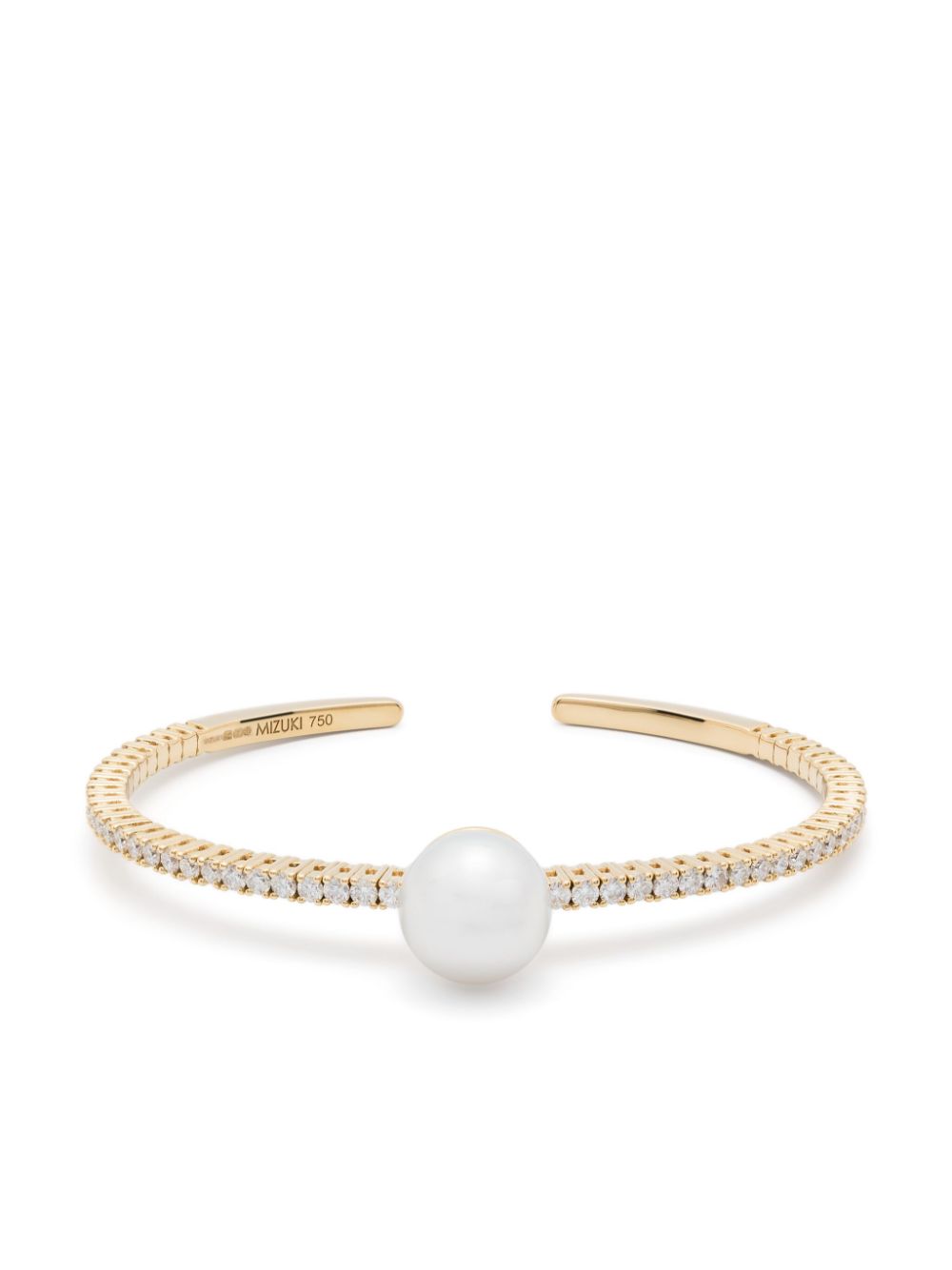 18kt yellow gold South Sea pearl and diamond cuff bracelet