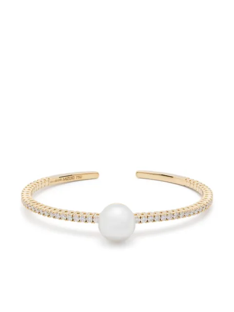 Mizuki 18kt yellow gold South Sea pearl and diamond cuff bracelet