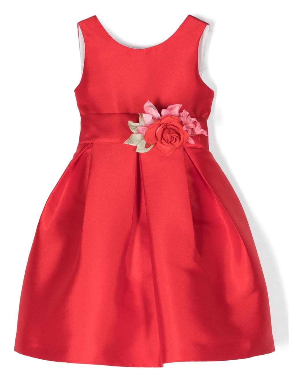 Mimilù Kids' Floral Appliqué Sleeveless Dress In Red