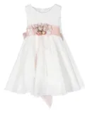 Mimilù floral appliqué belted tiered dress - White