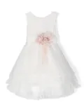 Mimilù floral appliqué ruffled tiered dress - White