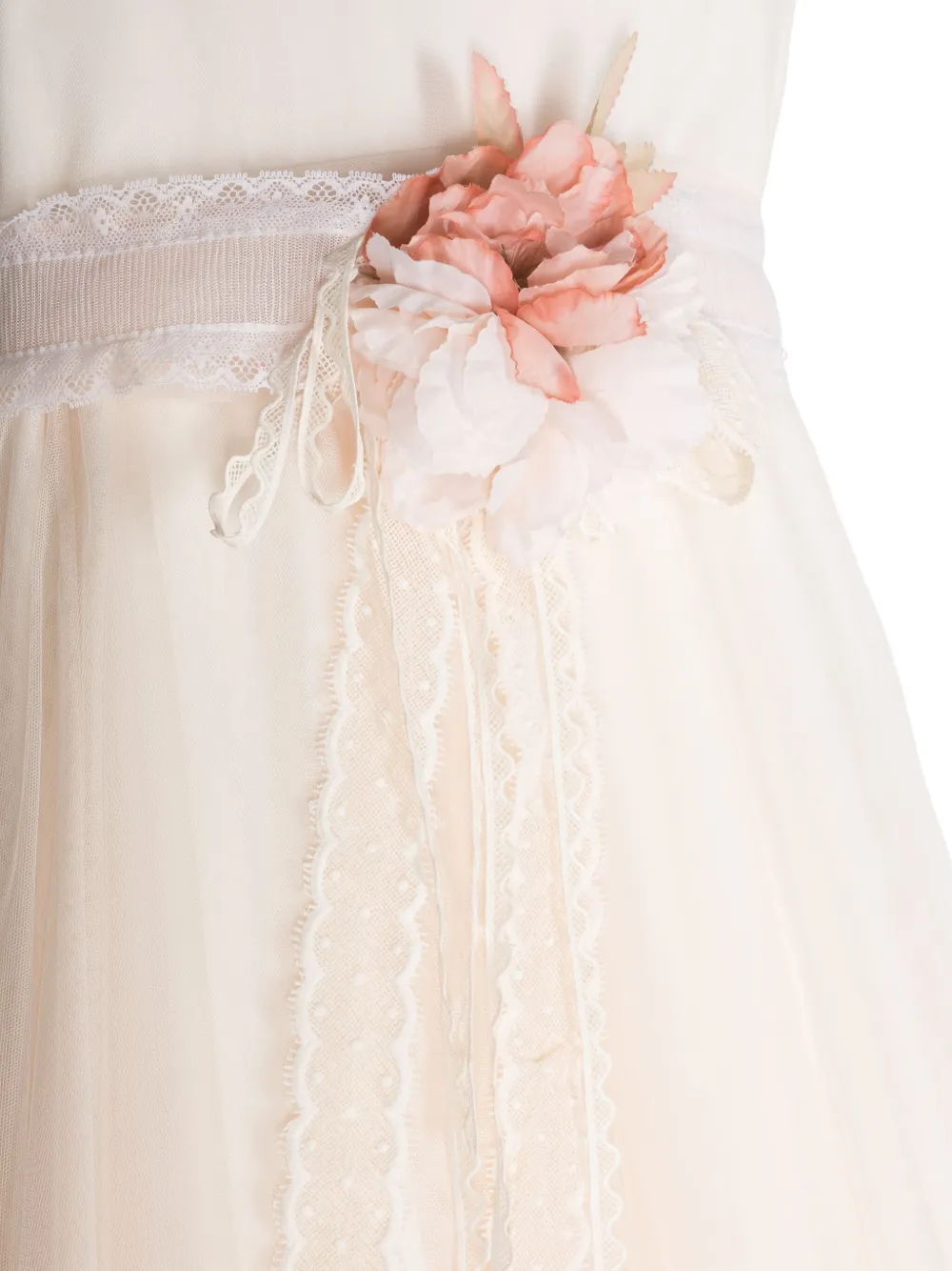 Shop Mimilù Floral-appliqué Ruffled Dress In Neutrals