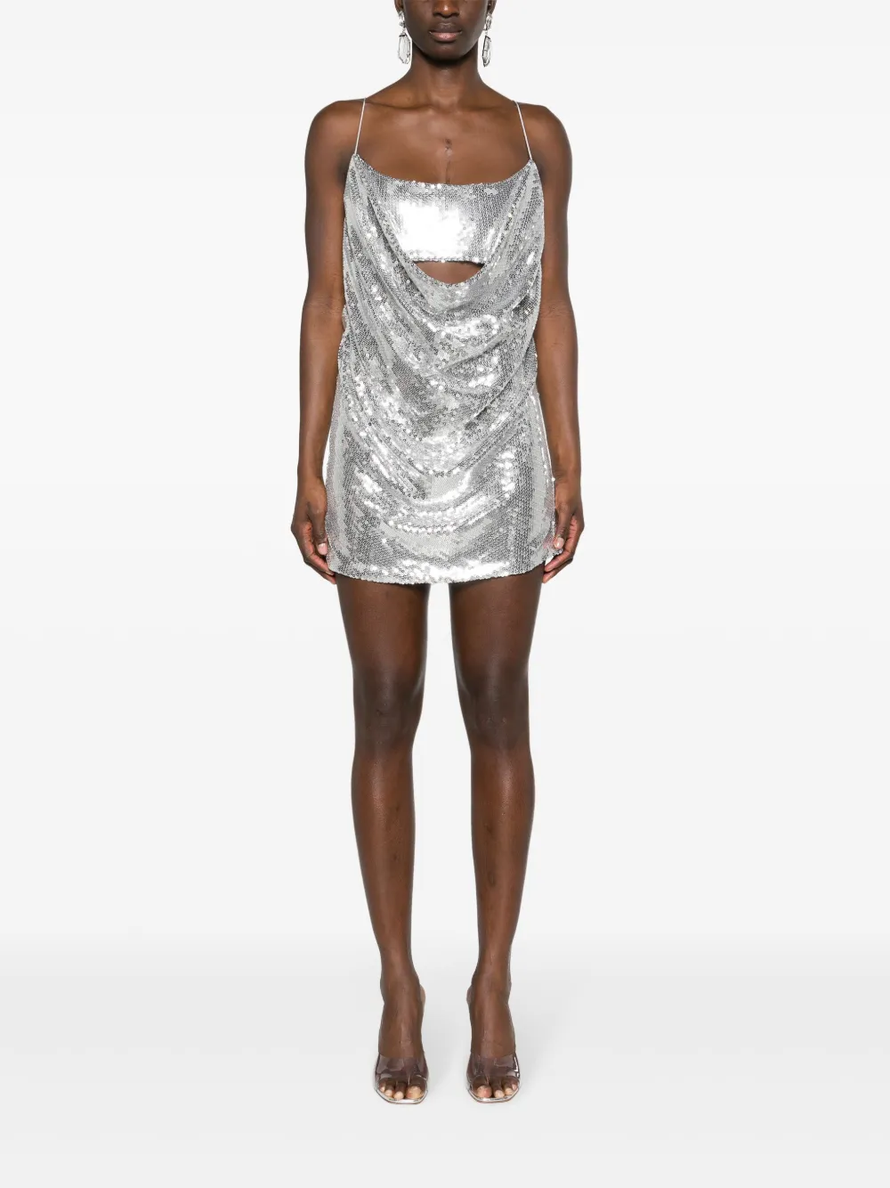 Shop Alex Perry Sequinned Open-back Minidress In Silver