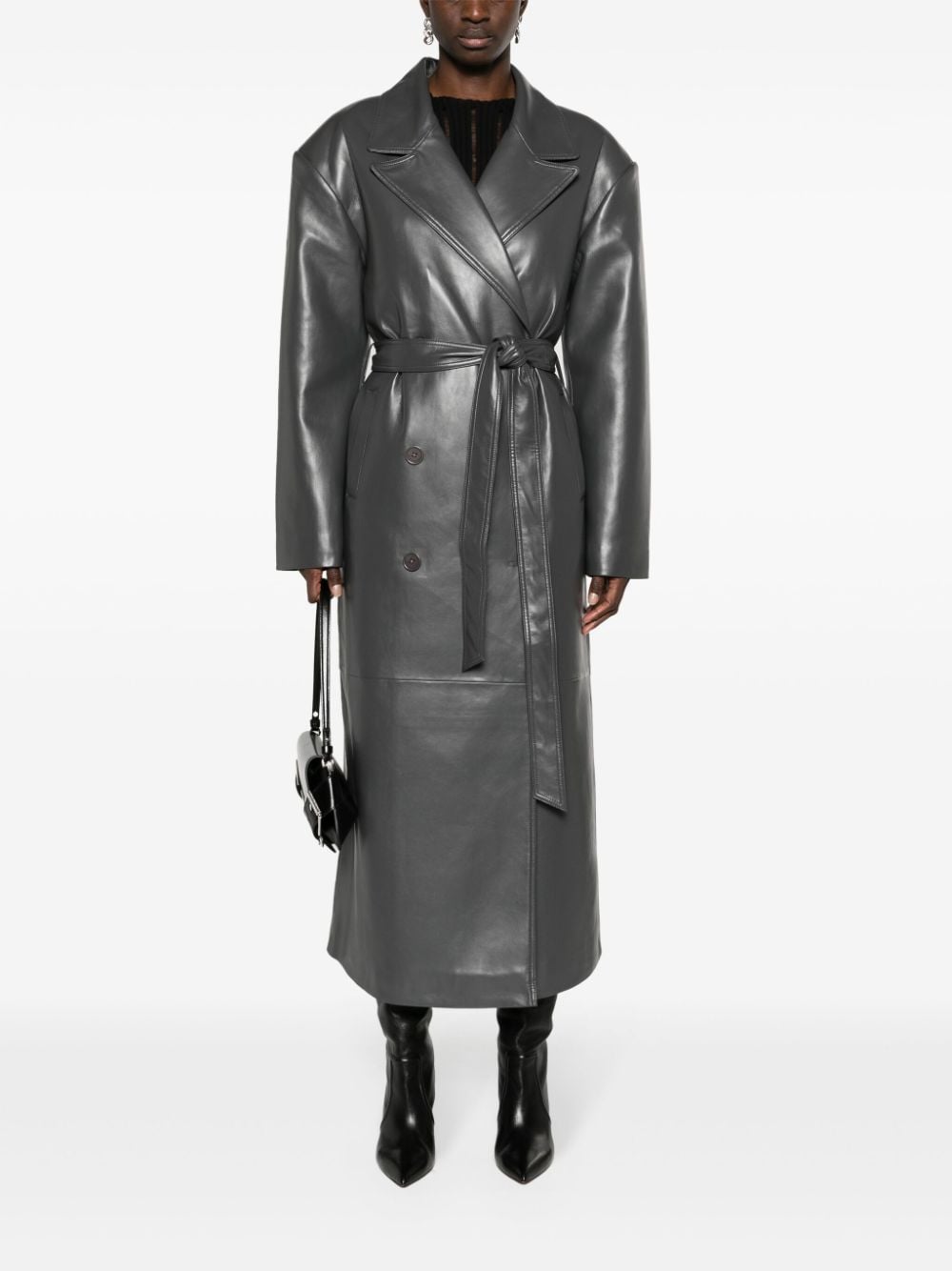 Shop The Frankie Shop Tina Double-breasted Trench Coat In Grey