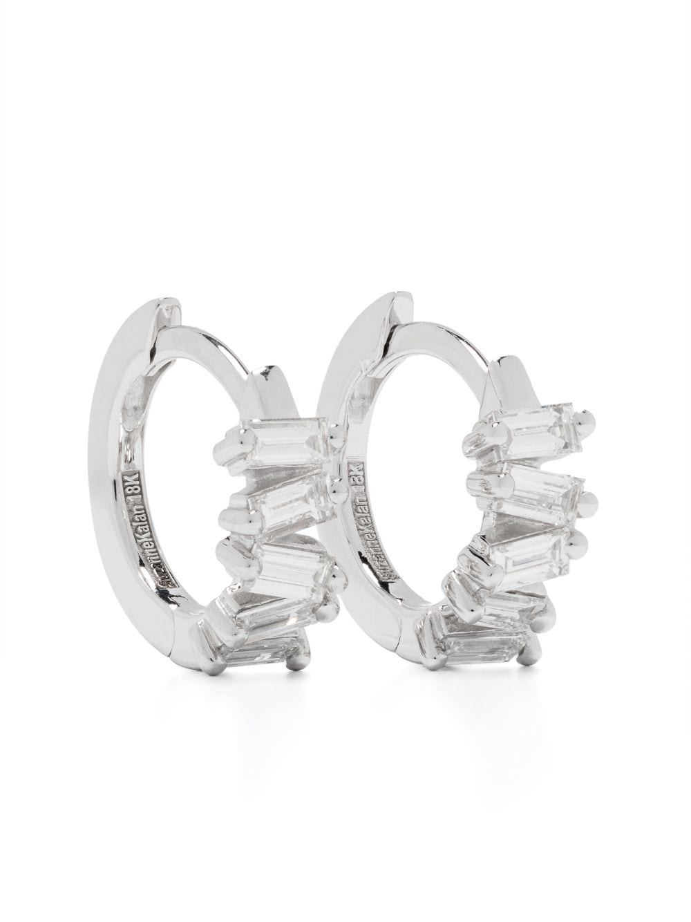 Shop Suzanne Kalan 18kt White Gold Bold Diamond Huggie-hoop Earrings In Silver