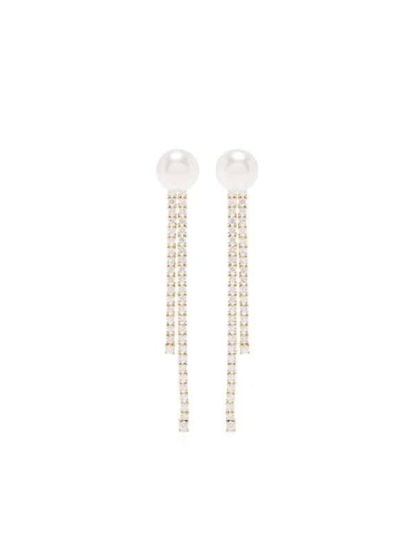 Mizuki 18kt Yellow Gold Akoya Pearl and Diamond Drop Earrings