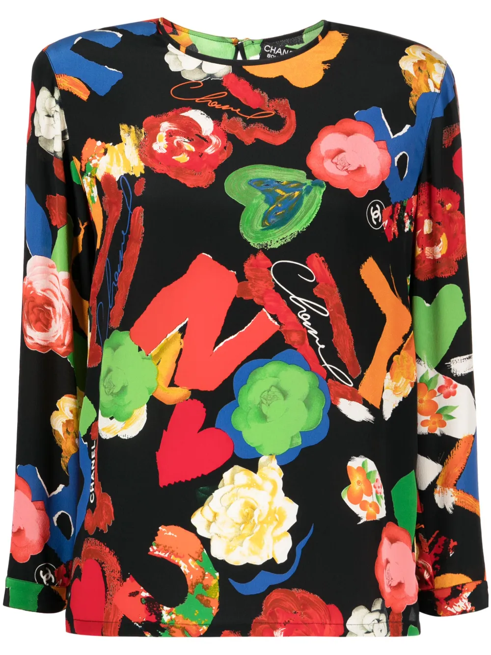 1990s Camélia-print silk blouse