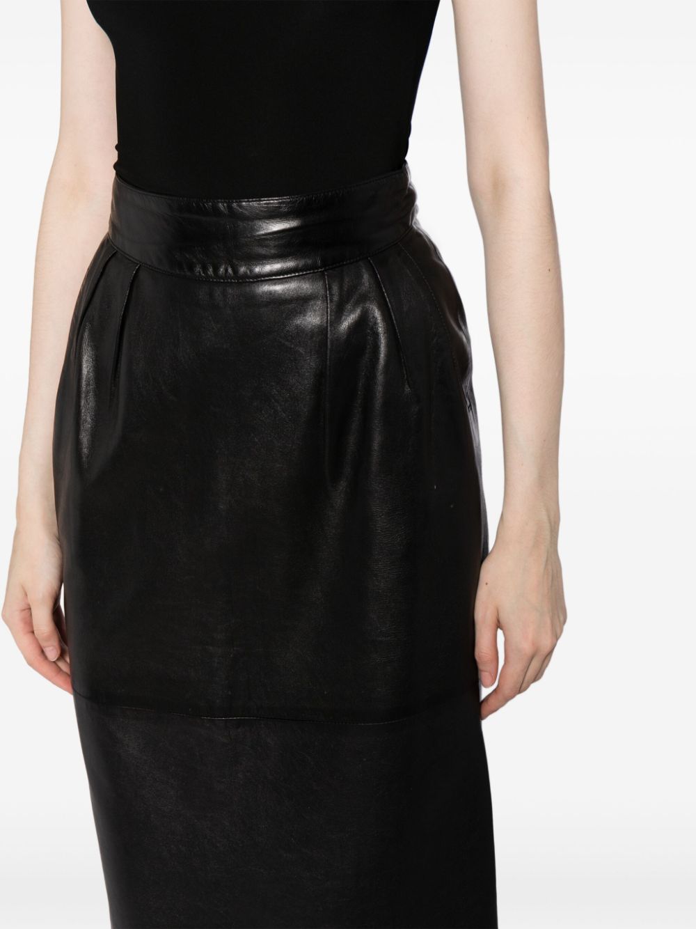 Pre-owned Hermes 1980s  High-waisted Leather Skirt In Black