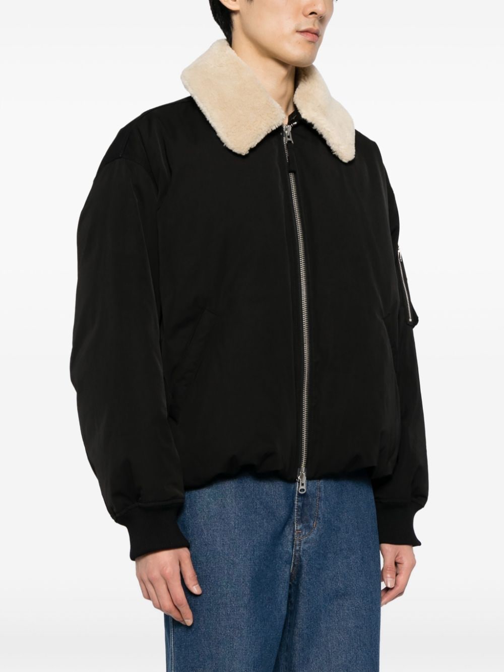 Shop Studio Tomboy Shearling-collar Padded Bomber Jacket In Black