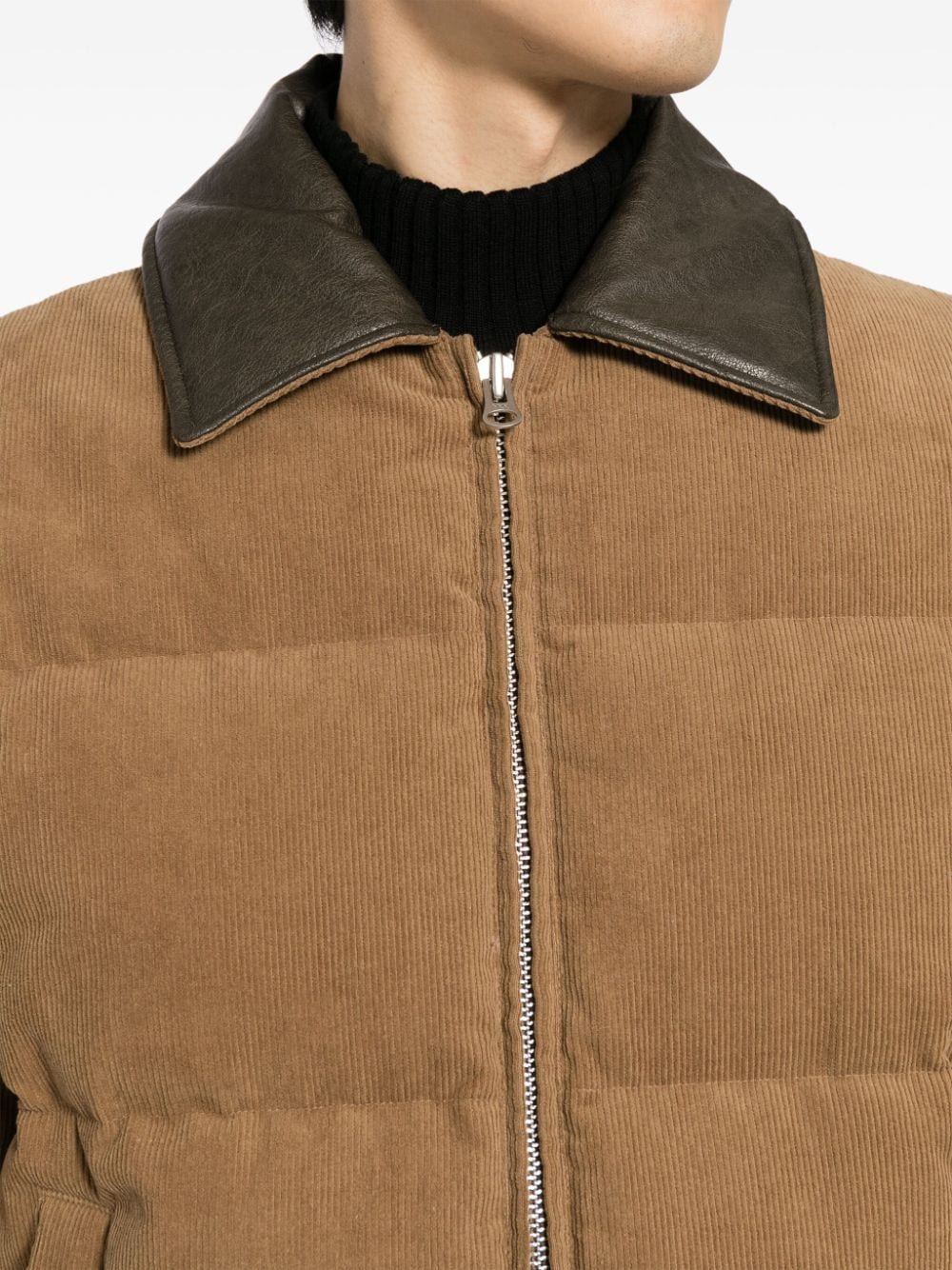 Shop Studio Tomboy Contrast-collar Corduroy Padded Jacket In Brown