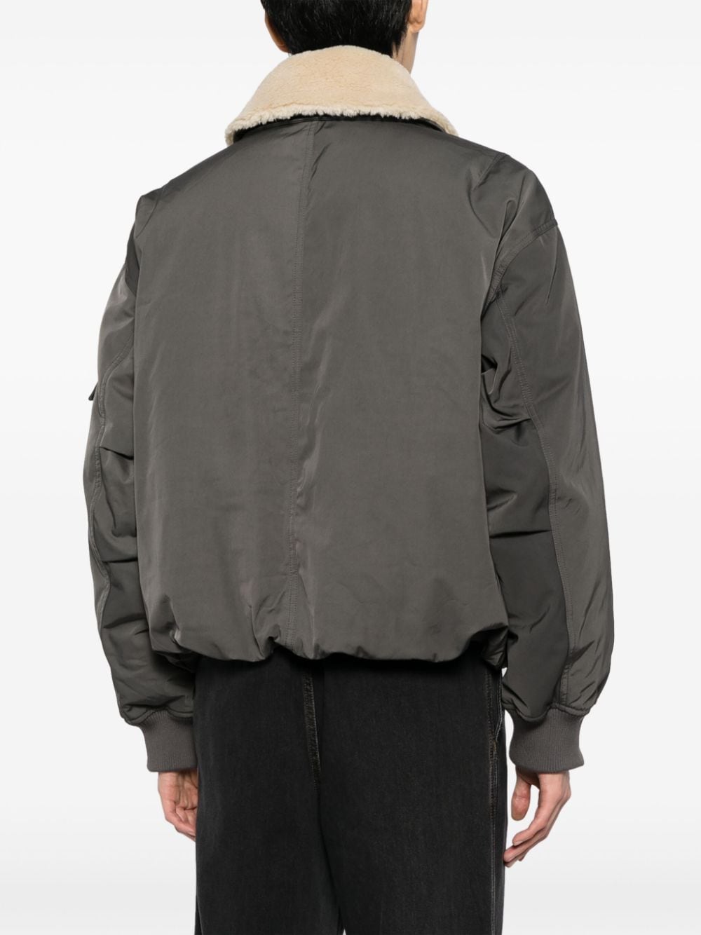 Shop Studio Tomboy Shearling-collar Padded Bomber Jacket In Grey