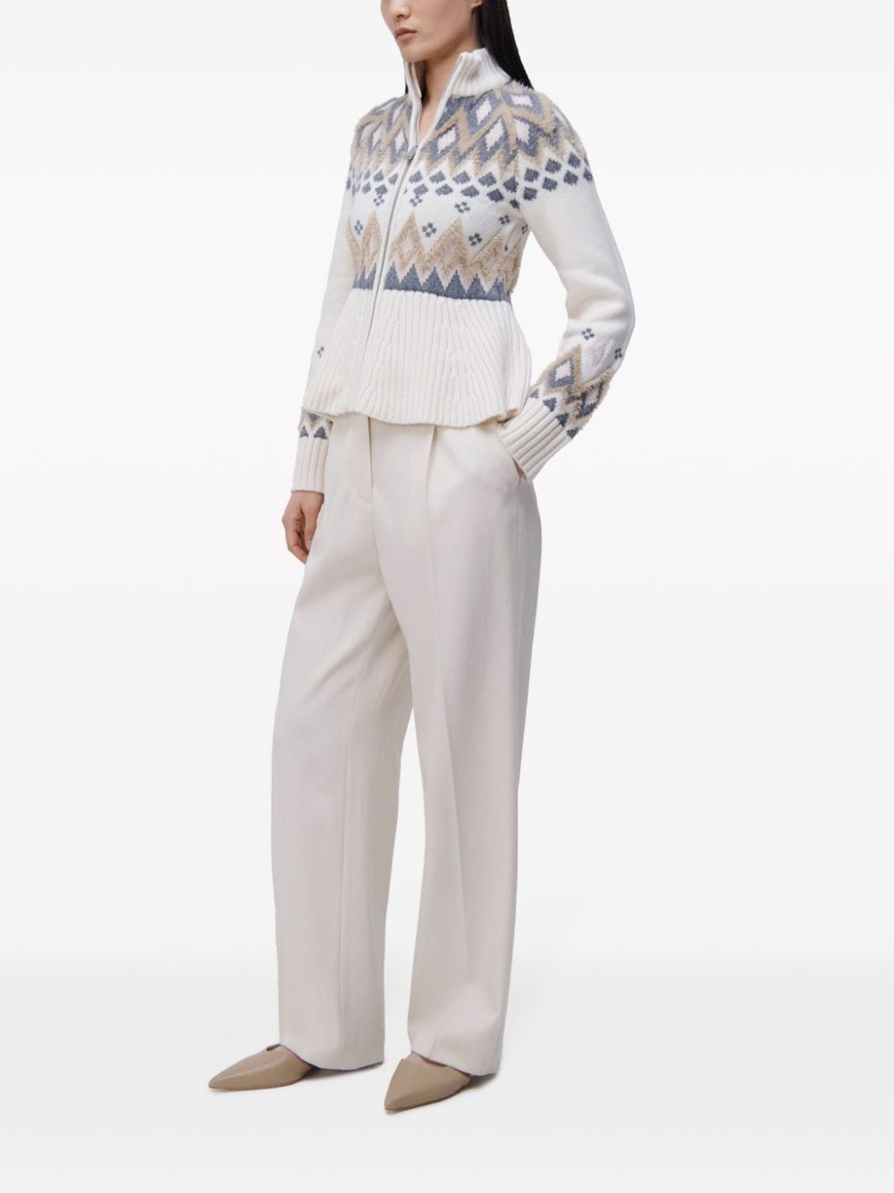 Shop Simkhai Brady Jacquard Knitted Cardigan In Weiss