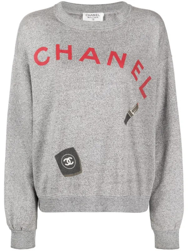 CHANEL Pre-Owned 1990s logo-print Cotton Sweatshirt - Farfetch