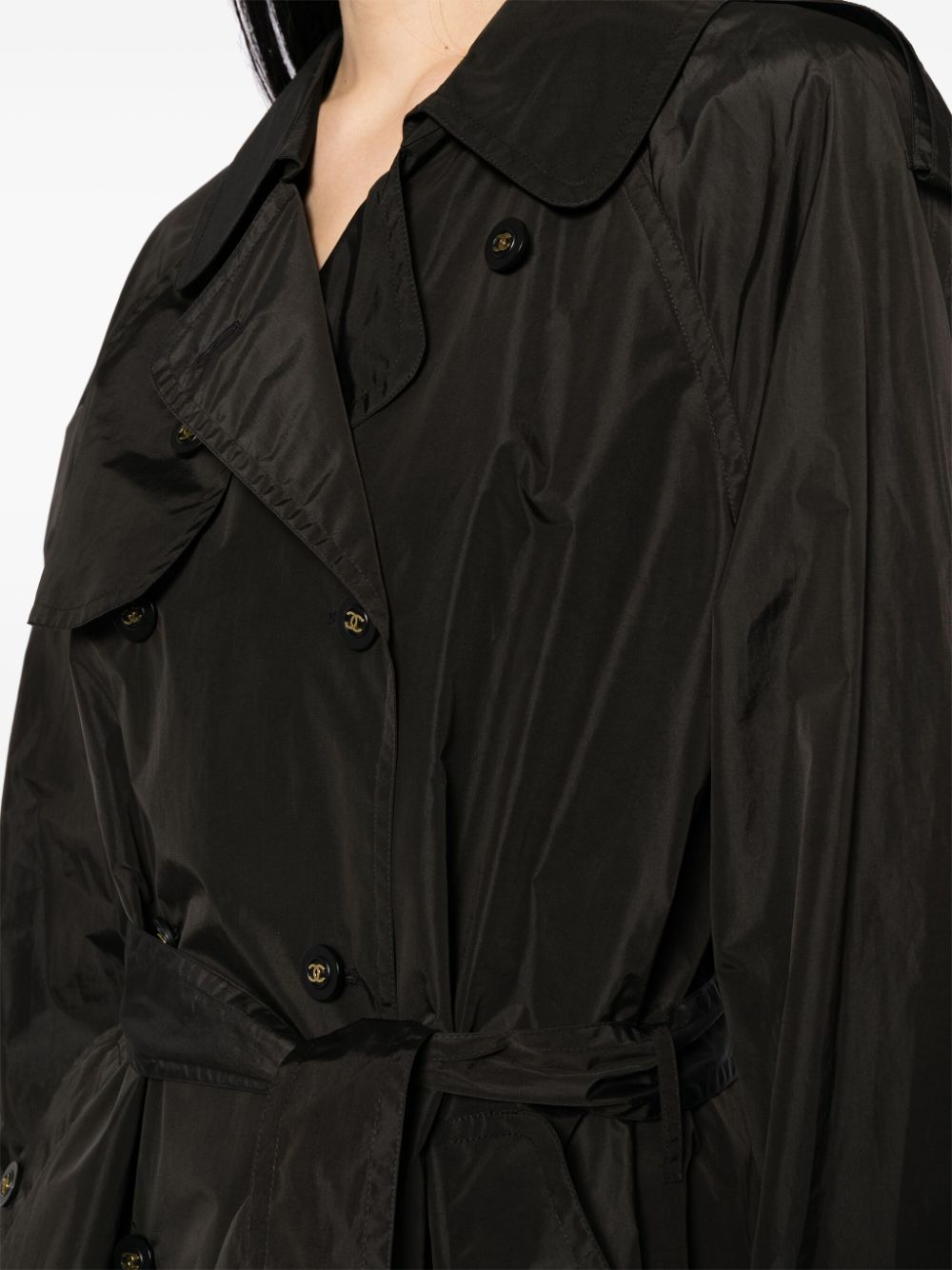 Pre-owned Chanel 1980s Cc-buttons Double-breasted Trench Coat In Black