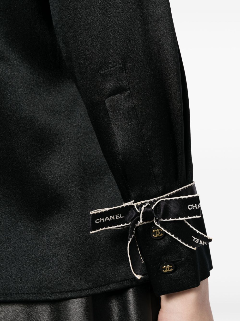 Pre-owned Chanel 1994 Logo-ribbon Silk Shirt In Black