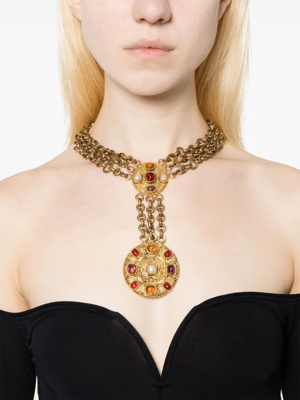 CHANEL Pre-Owned 1984 Gripoix halsketting met meerdere kettingen en hanger - Goud