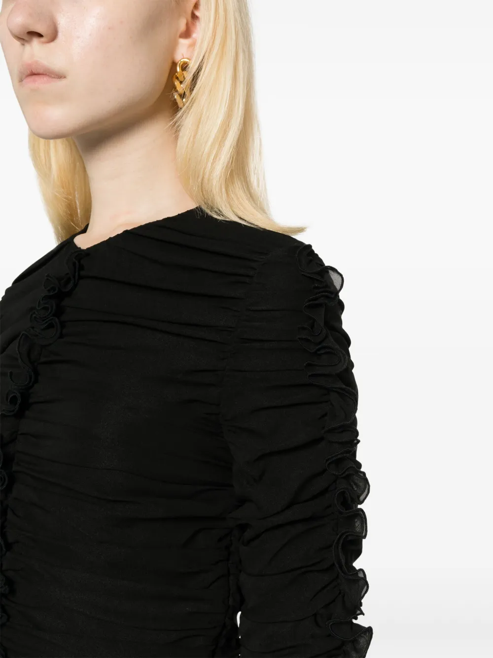 Shop Magda Butrym Ruched Silk-blend Top In Black