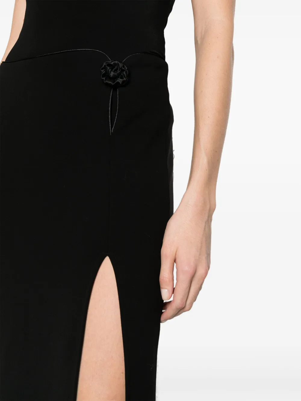 Shop Magda Butrym Floral-appliqué Wool-blend Skirt In Black