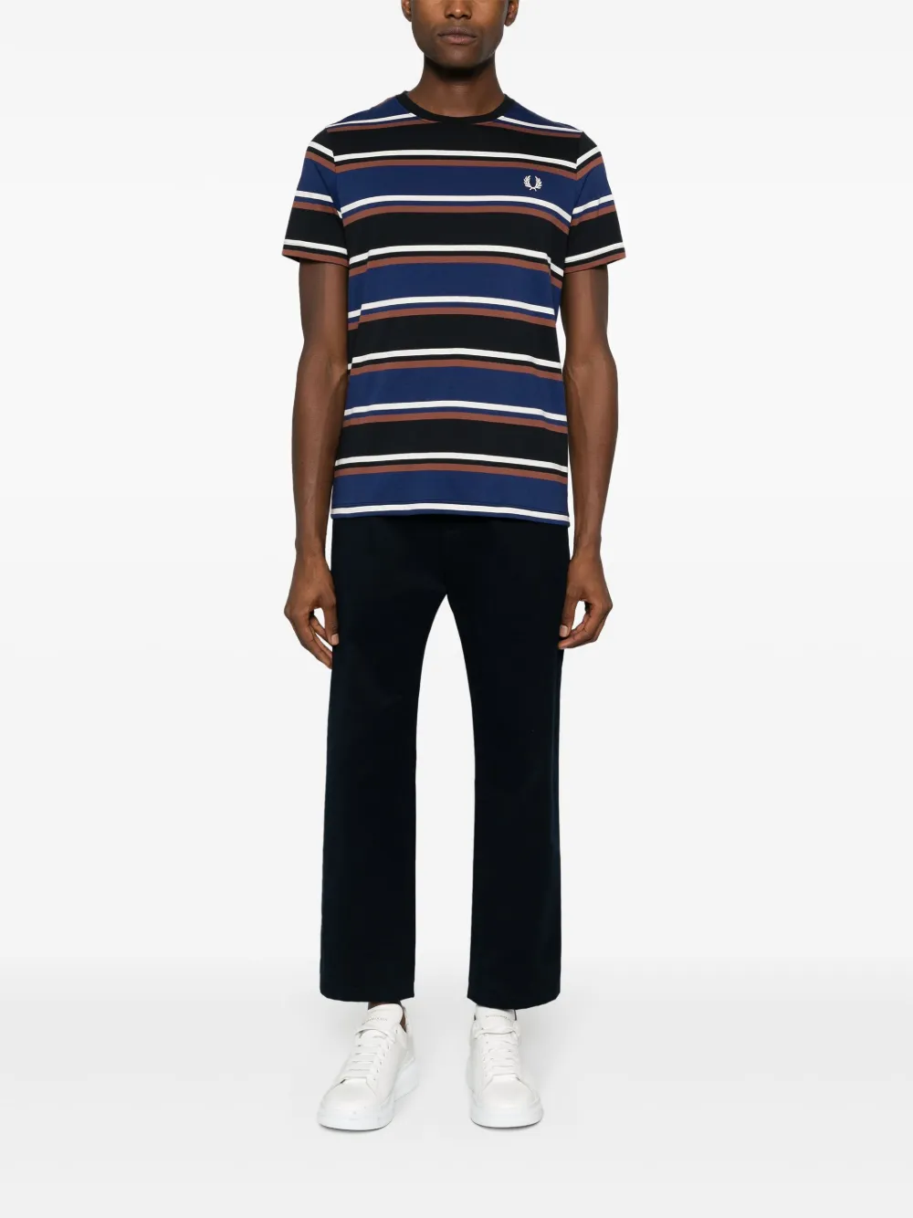Fred Perry logo-embroidered striped cotton T-shirt - Blauw