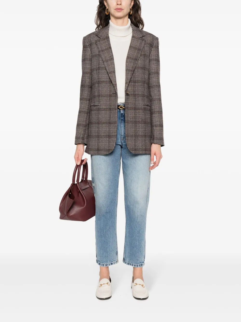 Monili-detail tapered cropped jeans
