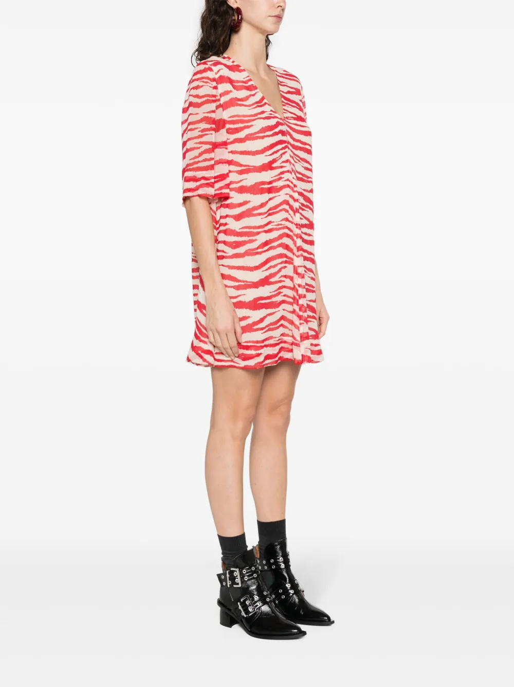 Best deals on cheap products GANNI zebra-print V-neck dress Women