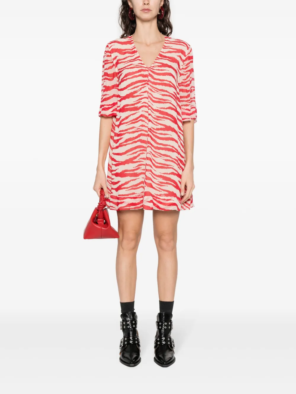 Best deals on cheap products GANNI zebra-print V-neck dress Women